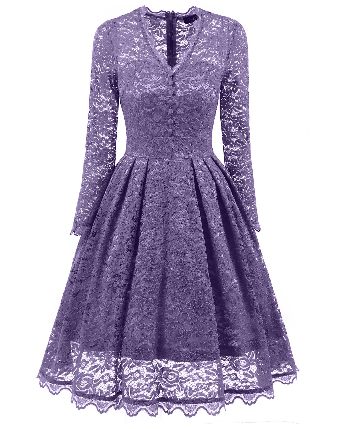 F2528-4 Retro Floral Lace Long Sleeve Vintage Swing Cocktail Bridesmaid Dress